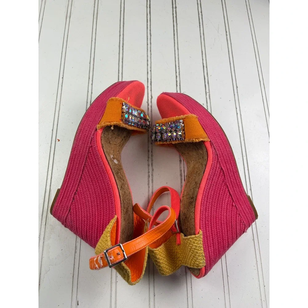 Gianni Bini Vintage Y2K Pink Orange Jeweled Wedge Heel Sandals Women's Size 10M